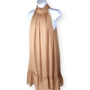 Just Taylor Tan White Polka Dot Shift Halter Mini Dress 6